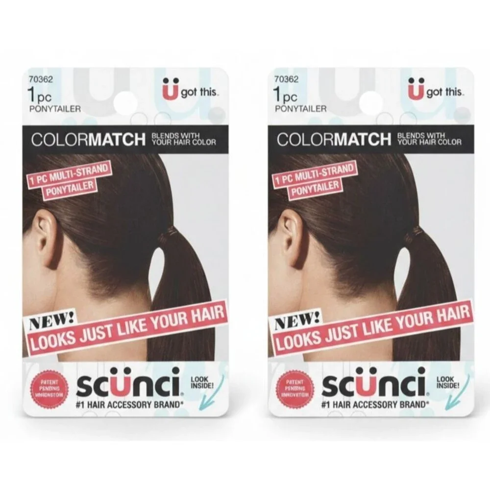 Lot of 2 Scunci Color Match Multi-Strand Spandex Ponytailer For Brown Hair